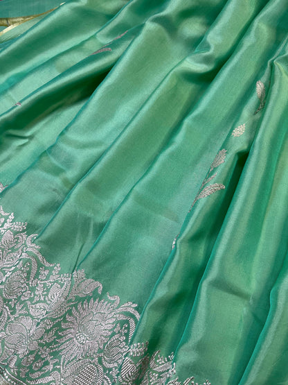 SEA GREEN DOUBLE SILK PURE HANDLOOM BANARASI SAREE