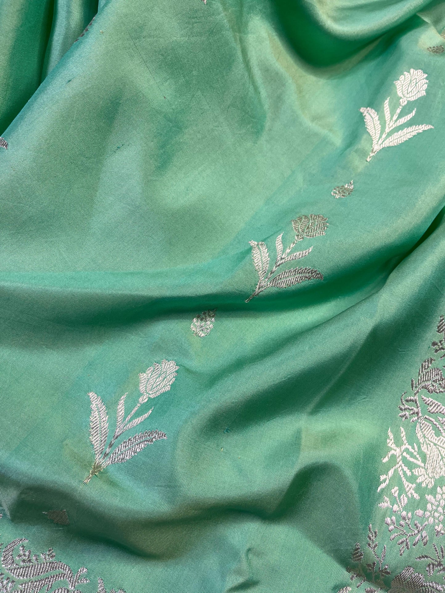 SEA GREEN DOUBLE SILK PURE HANDLOOM BANARASI SAREE