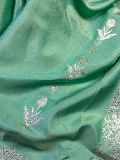 SEA GREEN DOUBLE SILK PURE HANDLOOM BANARASI SAREE