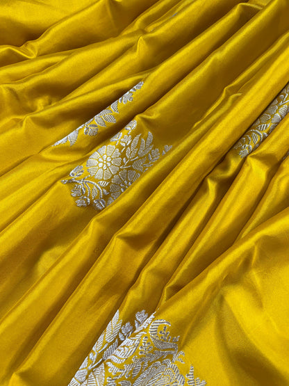 YELLOW DOUBLE SILK PURE HANDLOOM BANARASI SAREE