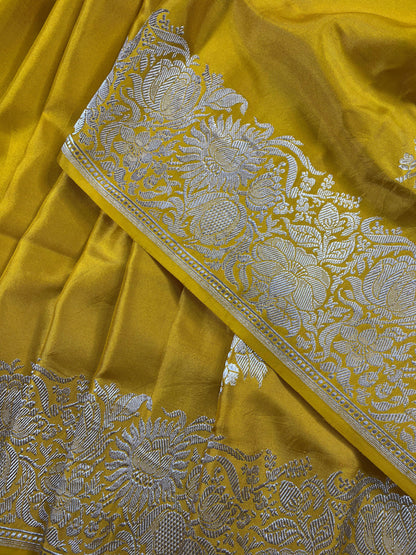 YELLOW DOUBLE SILK PURE HANDLOOM BANARASI SAREE