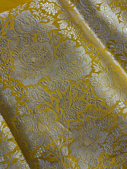 YELLOW DOUBLE SILK PURE HANDLOOM BANARASI SAREE
