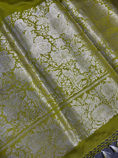 LIME GREEN DOUBLE SILK PURE HANDLOOM BANARASI SAREE