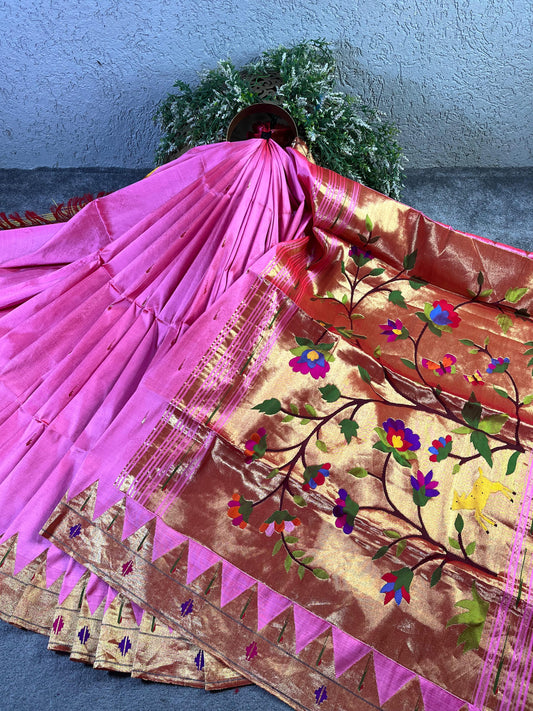 PINK SILK PURE HANDLOOM PAITHANI SAREE