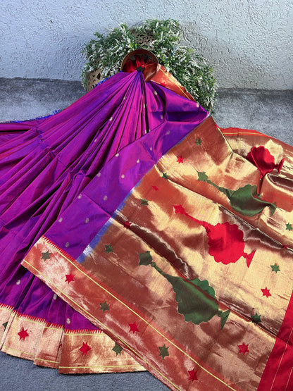 PURPLE SILK PURE HANDLOOM PAITHANI SAREE