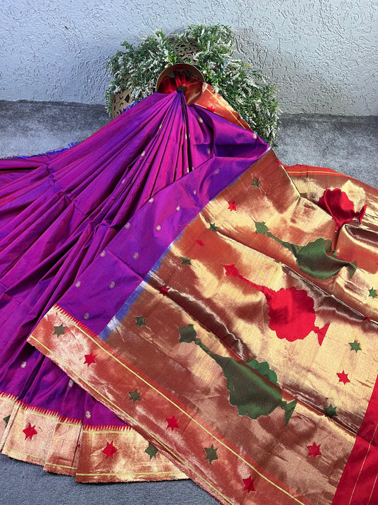 PURPLE SILK PURE HANDLOOM PAITHANI SAREE