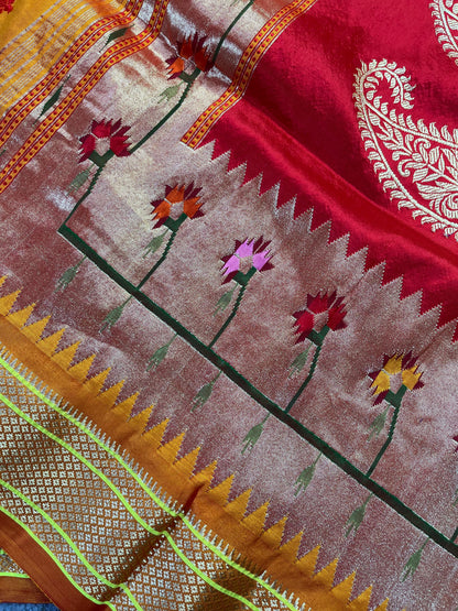 ORANGE SILK PURE HANDLOOM PAITHANI SAREE