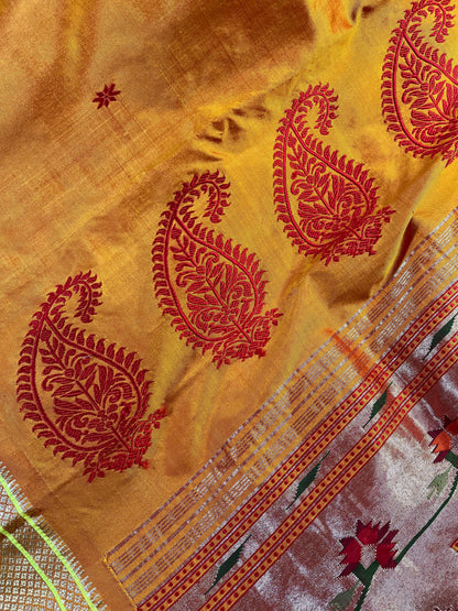 ORANGE SILK PURE HANDLOOM PAITHANI SAREE