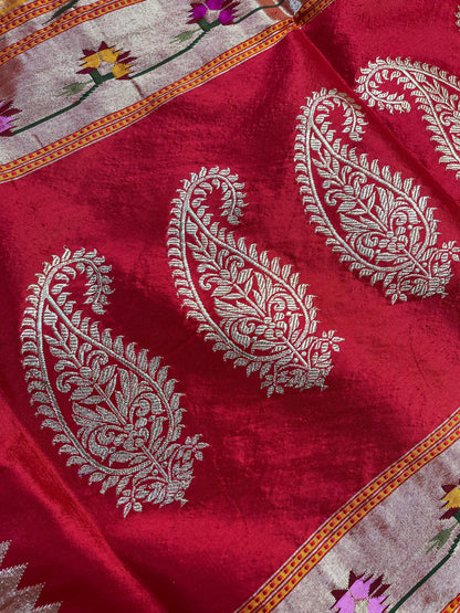 ORANGE SILK PURE HANDLOOM PAITHANI SAREE