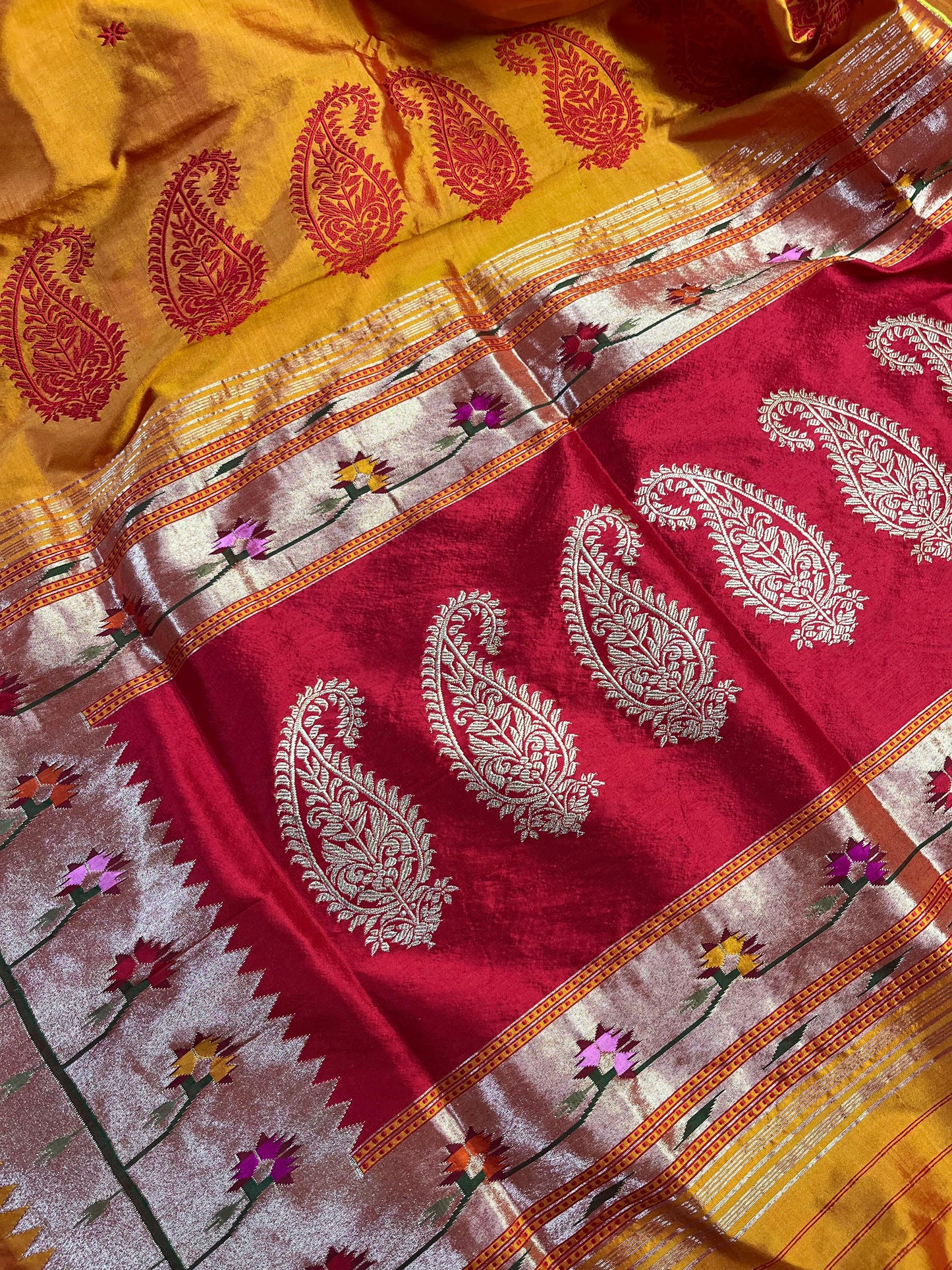 ORANGE SILK PURE HANDLOOM PAITHANI SAREE