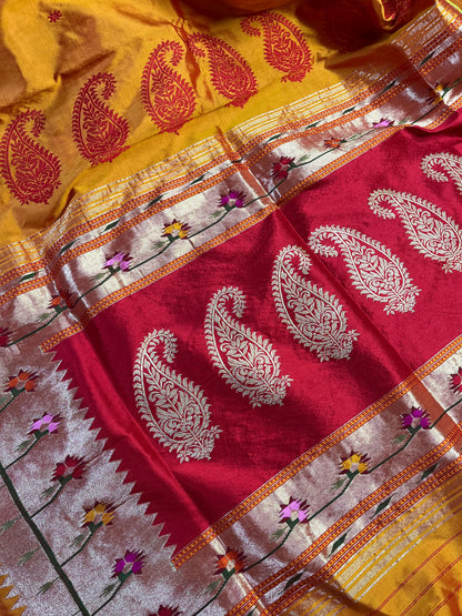 ORANGE SILK PURE HANDLOOM PAITHANI SAREE