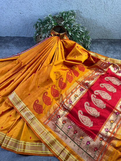 ORANGE SILK PURE HANDLOOM PAITHANI SAREE