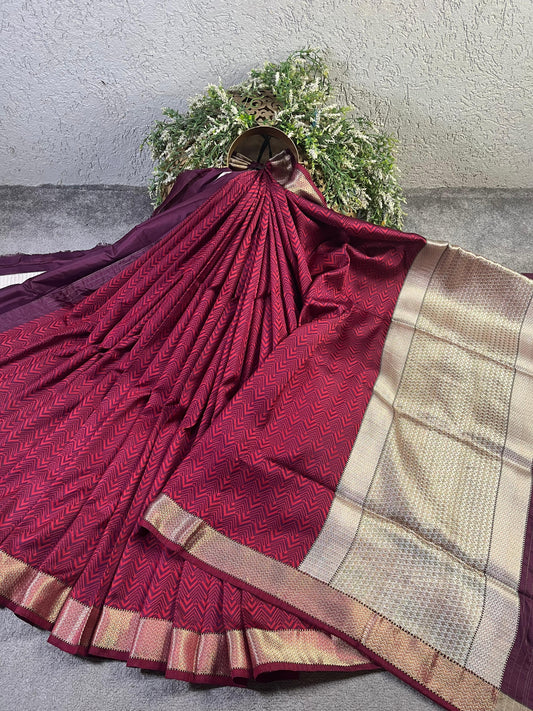 RED AND WINE SILK PURE HANDLOOM DO RUKHI BANARASI SAREE
