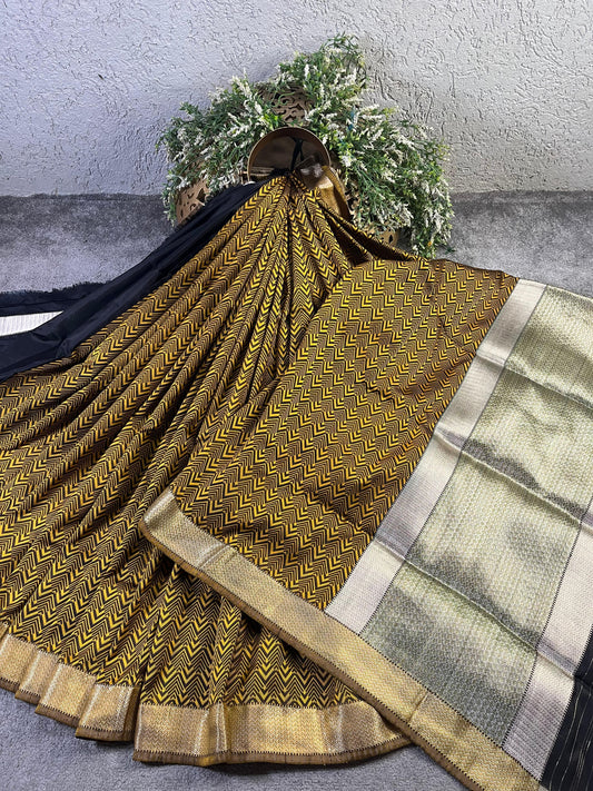 BLACK AND YELLOW SILK PURE HANDLOOM DO RUKHI BANARASI SAREE
