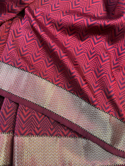 RED AND WINE SILK PURE HANDLOOM DO RUKHI BANARASI SAREE