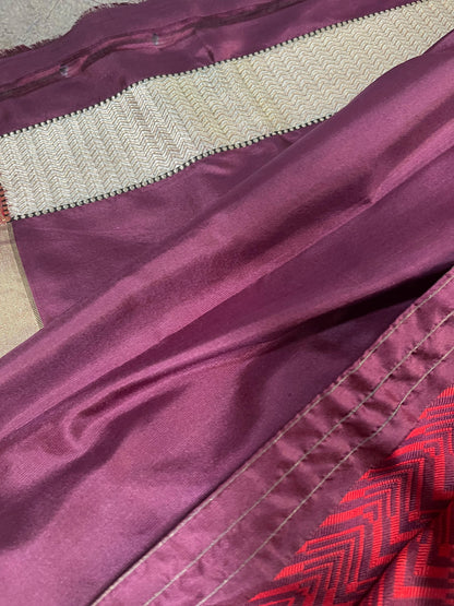 RED AND WINE SILK PURE HANDLOOM DO RUKHI BANARASI SAREE