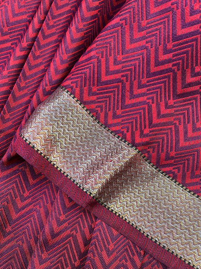 RED AND WINE SILK PURE HANDLOOM DO RUKHI BANARASI SAREE