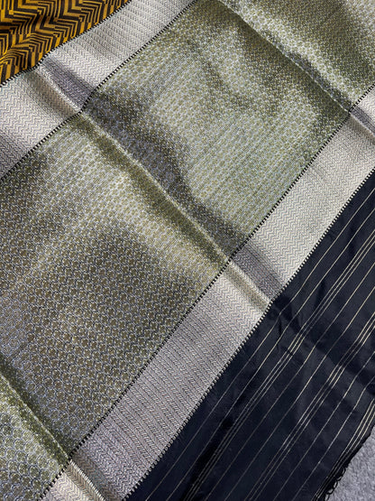 BLACK AND YELLOW SILK PURE HANDLOOM DO RUKHI BANARASI SAREE