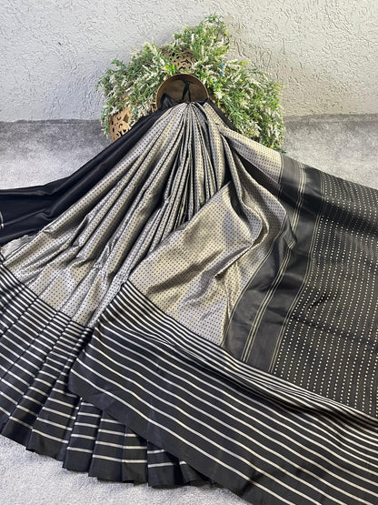 GREY SATIN SILK PURE HANDLOOM BANARASI SAREE