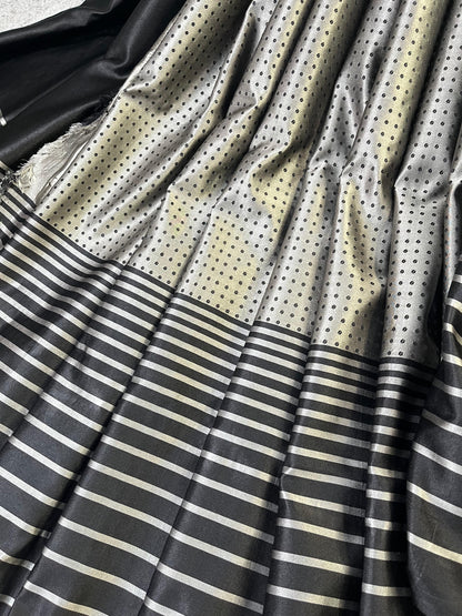 GREY SATIN SILK PURE HANDLOOM BANARASI SAREE