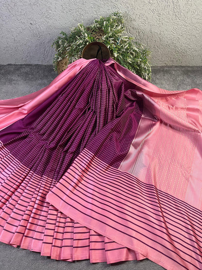 WINE SATIN SILK PURE HANDLOOM BANARASI SAREE