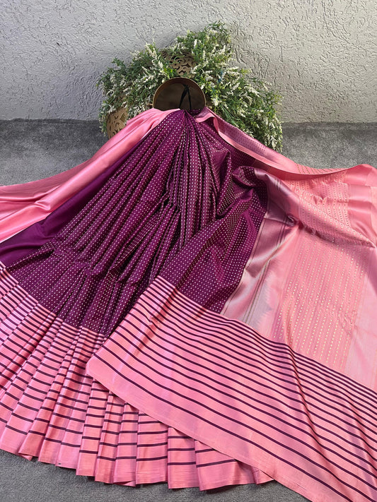 WINE SATIN SILK PURE HANDLOOM BANARASI SAREE