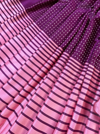 WINE SATIN SILK PURE HANDLOOM BANARASI SAREE