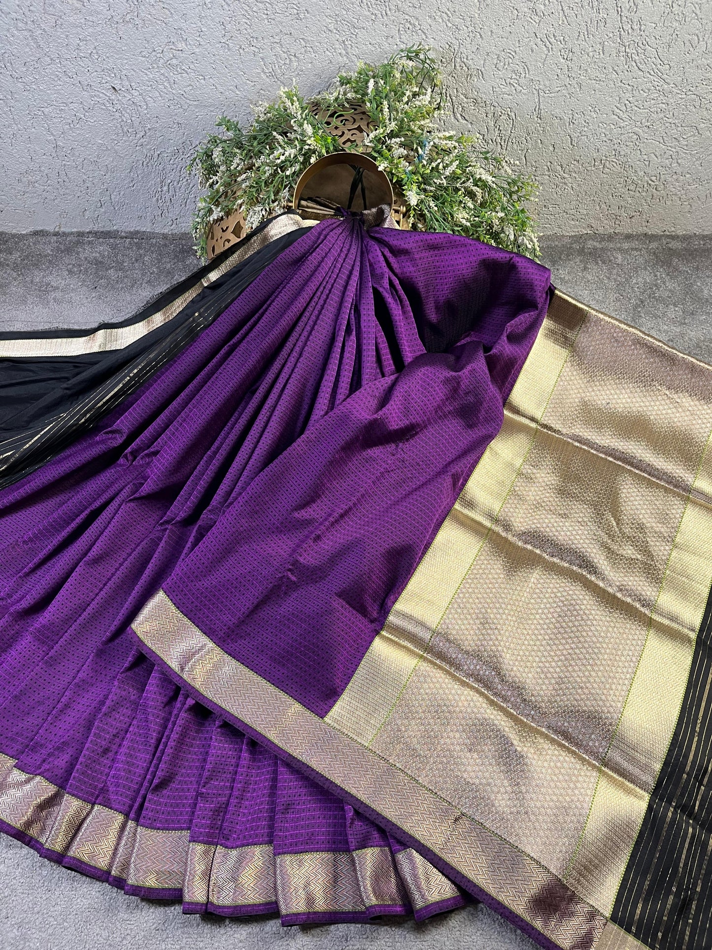 PURPLE BLACK SILK PURE HANDLOOM DO RUKHI BANARASI SAREE