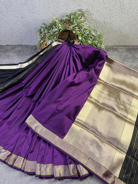 PURPLE BLACK SILK PURE HANDLOOM DO RUKHI BANARASI SAREE