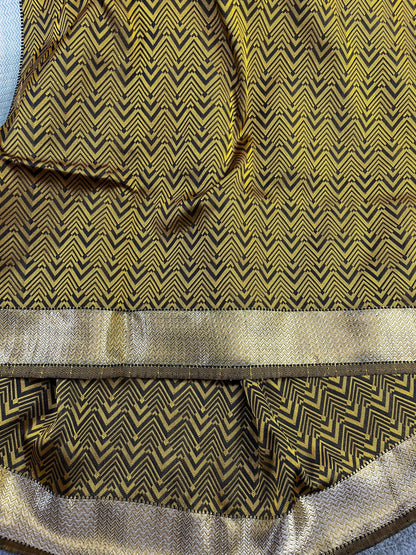 BLACK AND YELLOW SILK PURE HANDLOOM DO RUKHI BANARASI SAREE