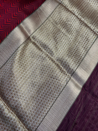 RED AND WINE SILK PURE HANDLOOM DO RUKHI BANARASI SAREE