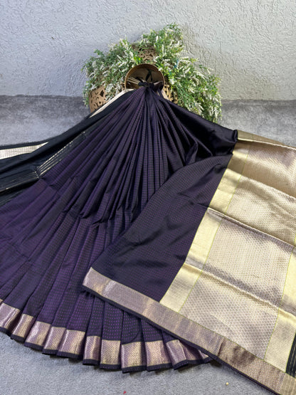 PURPLE BLACK SILK PURE HANDLOOM DO RUKHI BANARASI SAREE