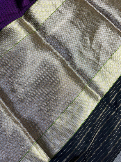 PURPLE BLACK SILK PURE HANDLOOM DO RUKHI BANARASI SAREE