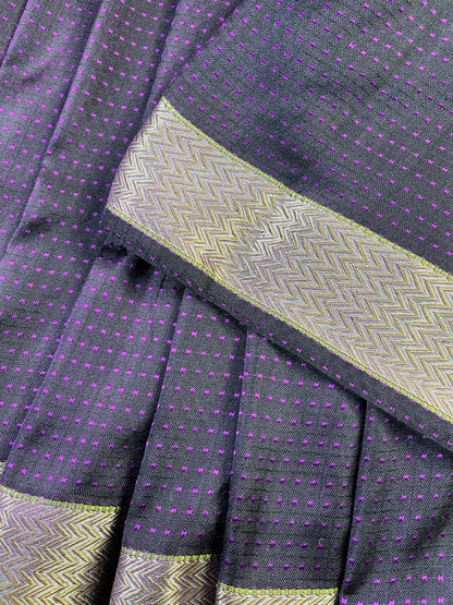 PURPLE BLACK SILK PURE HANDLOOM DO RUKHI BANARASI SAREE