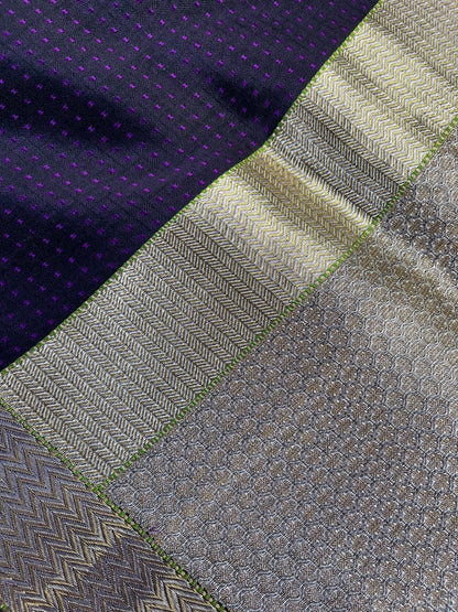 PURPLE BLACK SILK PURE HANDLOOM DO RUKHI BANARASI SAREE