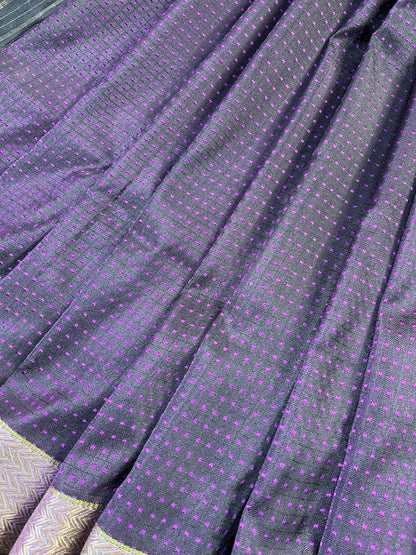 PURPLE BLACK SILK PURE HANDLOOM DO RUKHI BANARASI SAREE