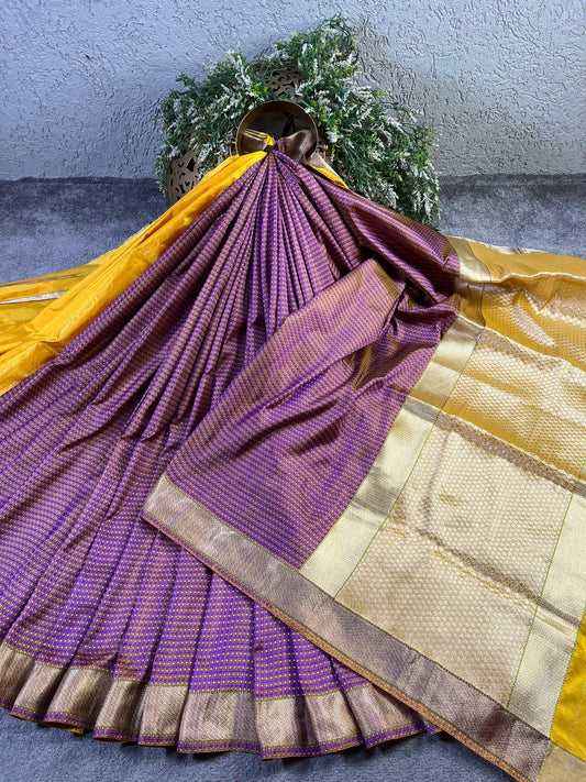 PURPLE YELLOW SILK PURE HANDLOOM DO RUKHI BANARASI SAREE