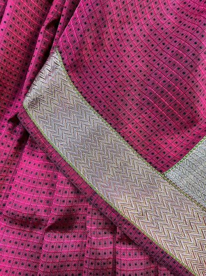 PINK BLACK SILK PURE HANDLOOM DO RUKHI BANARASI SAREE