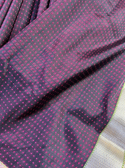 PINK BLACK SILK PURE HANDLOOM DO RUKHI BANARASI SAREE