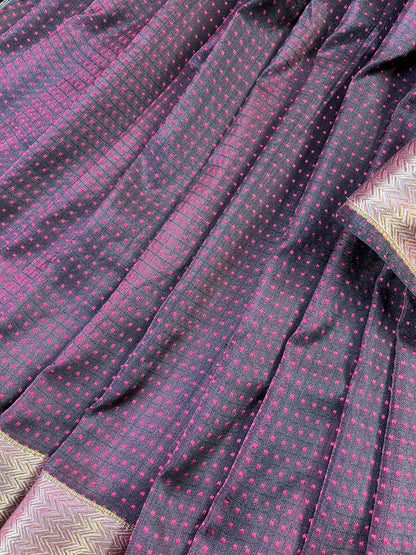 PINK BLACK SILK PURE HANDLOOM DO RUKHI BANARASI SAREE