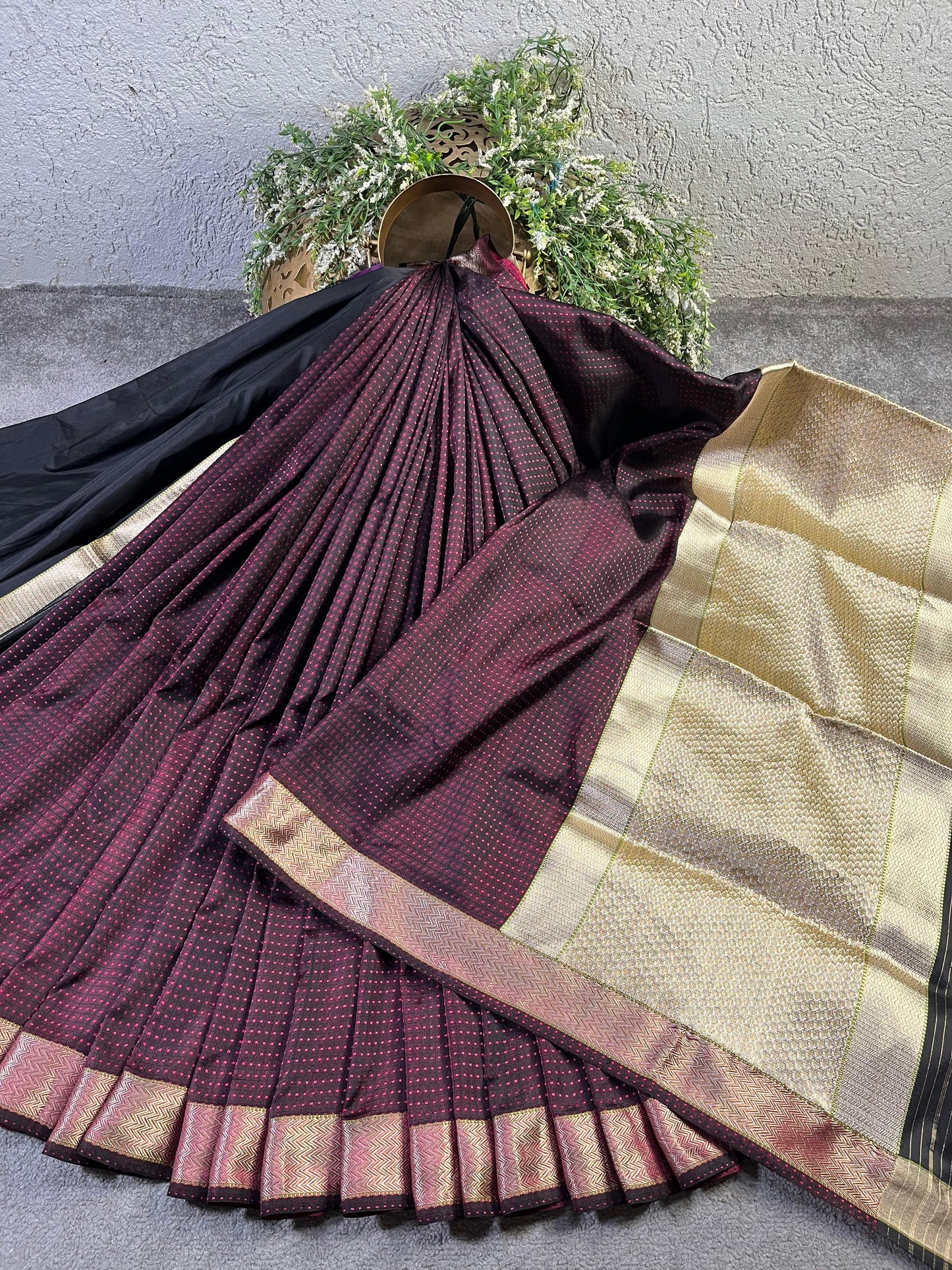 PINK BLACK SILK PURE HANDLOOM DO RUKHI BANARASI SAREE
