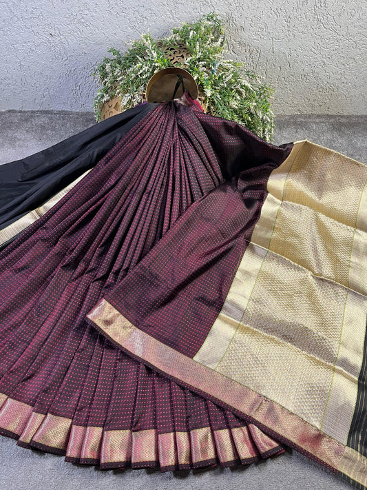 PINK BLACK SILK PURE HANDLOOM DO RUKHI BANARASI SAREE
