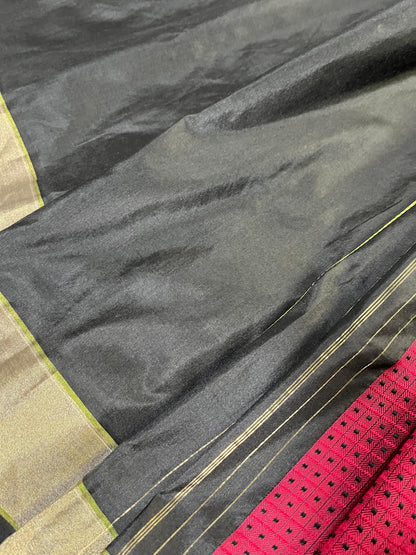 PINK BLACK SILK PURE HANDLOOM DO RUKHI BANARASI SAREE