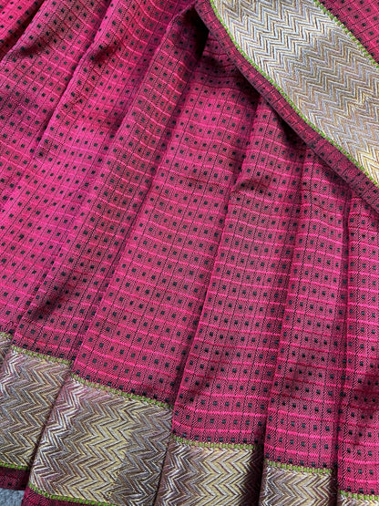 PINK BLACK SILK PURE HANDLOOM DO RUKHI BANARASI SAREE