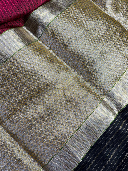 PINK BLACK SILK PURE HANDLOOM DO RUKHI BANARASI SAREE
