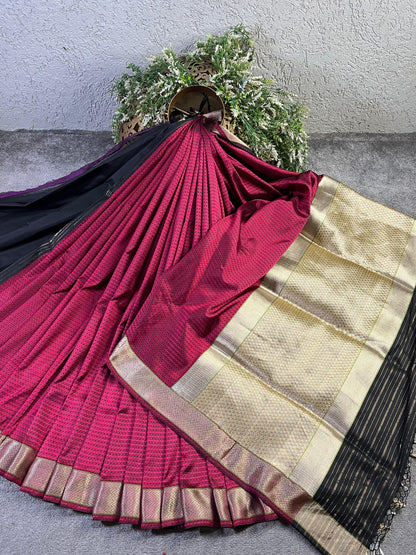 PINK BLACK SILK PURE HANDLOOM DO RUKHI BANARASI SAREE