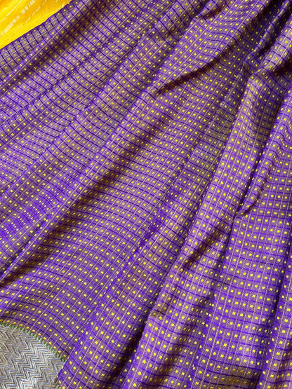 PURPLE YELLOW SILK PURE HANDLOOM DO RUKHI BANARASI SAREE