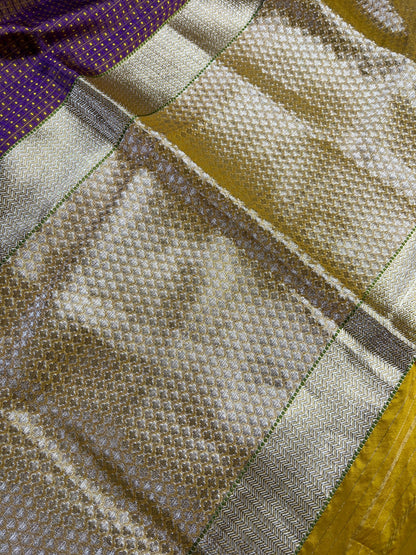 PURPLE YELLOW SILK PURE HANDLOOM DO RUKHI BANARASI SAREE