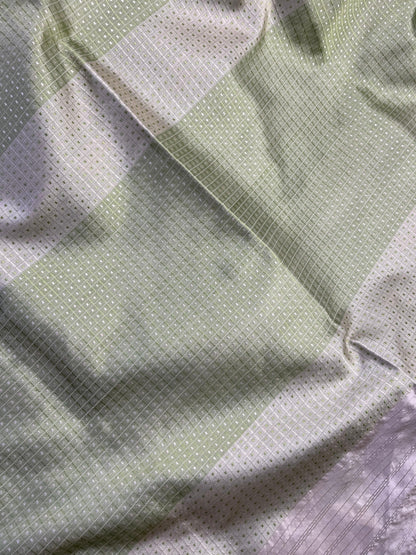 CREAM PISTA GREEN SILK PURE HANDLOOM DO RUKHI BANARASI SAREE