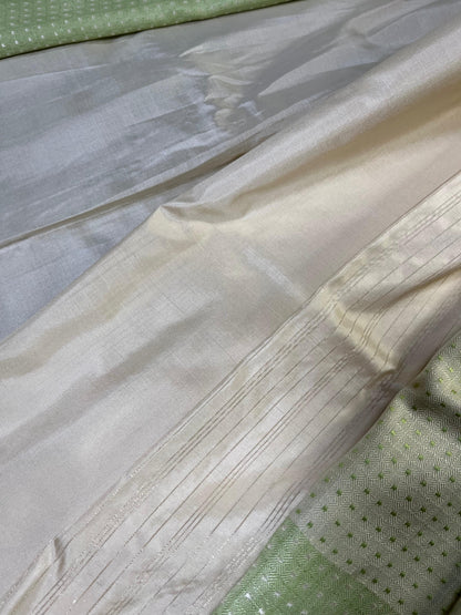 CREAM PISTA GREEN SILK PURE HANDLOOM DO RUKHI BANARASI SAREE